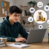student making money online with laptop